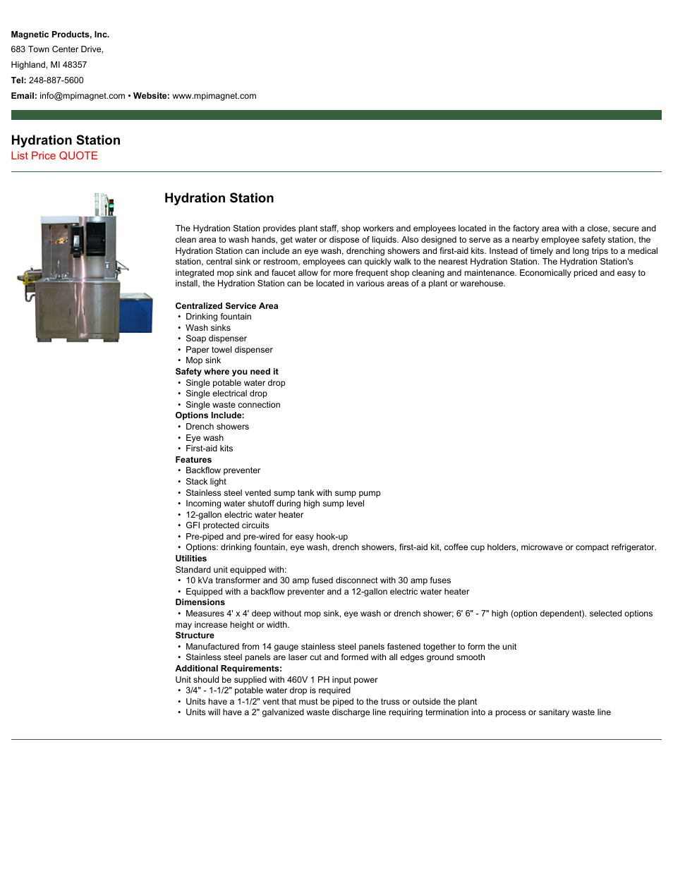 Magnetic Products Hydration Station User Manual | 1 page