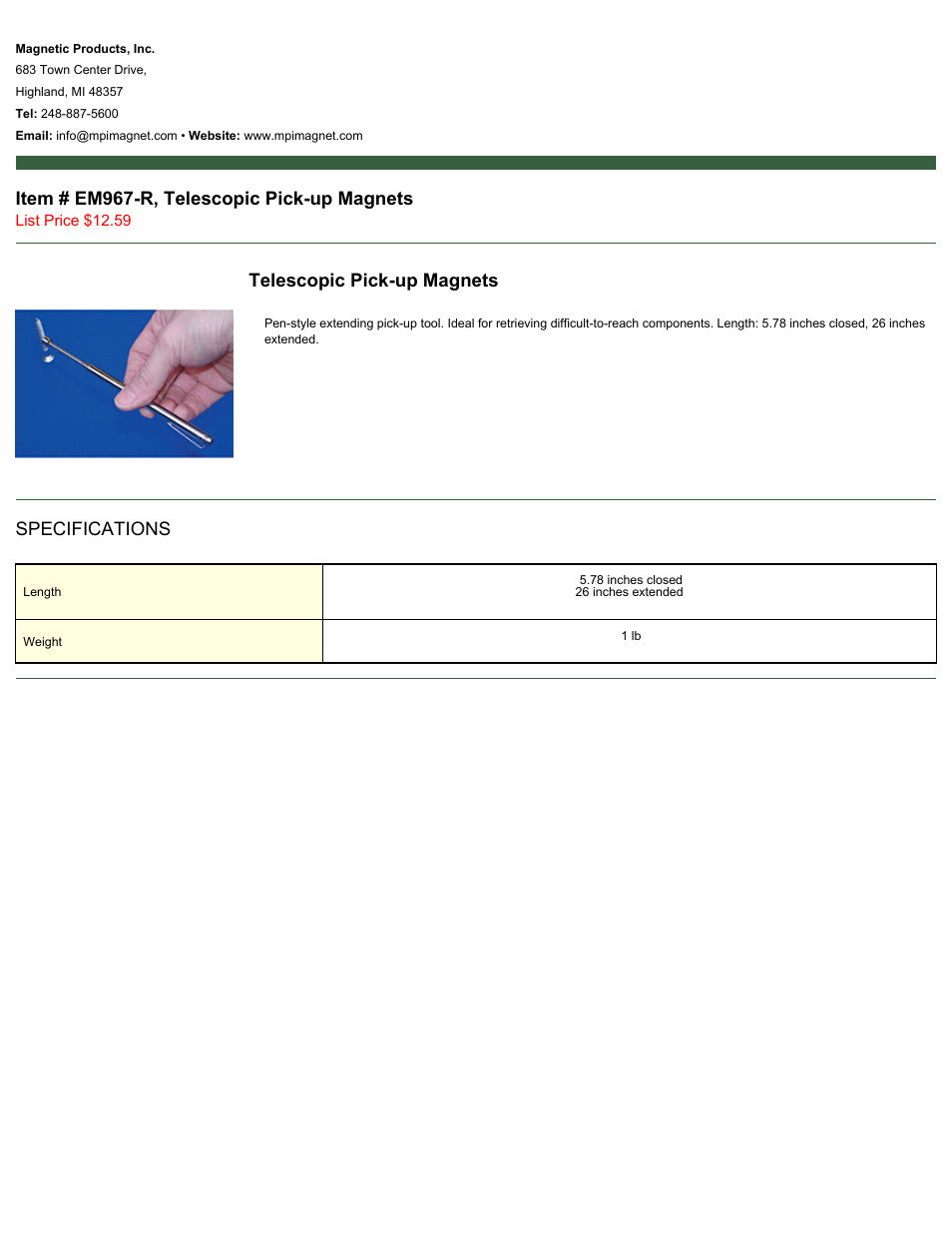 Magnetic Products EM967-R User Manual | 1 page