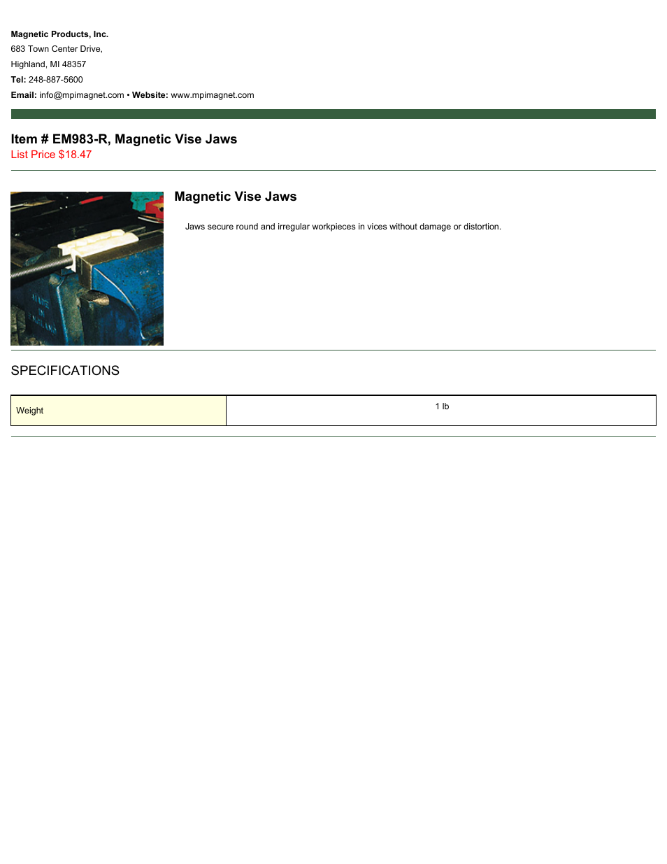 Magnetic Products EM983-R User Manual | 1 page