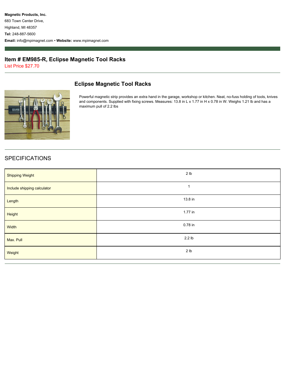 Magnetic Products EM985-R User Manual | 1 page