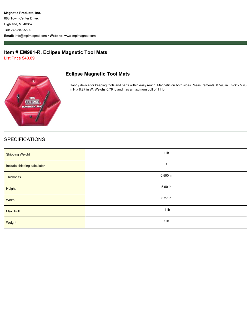 Magnetic Products EM981-R User Manual | 1 page