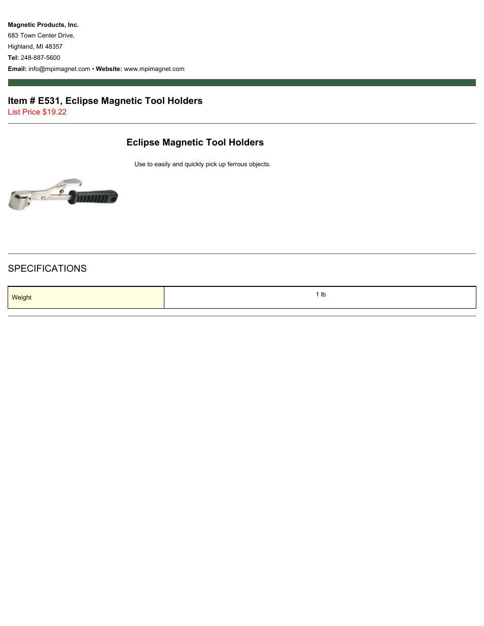 Magnetic Products E531 User Manual | 1 page