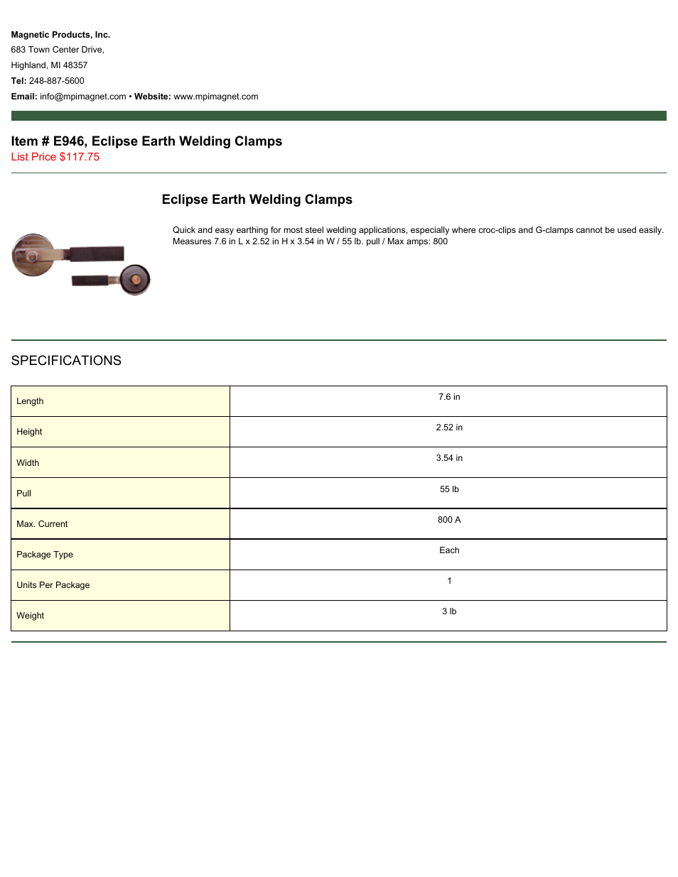 Magnetic Products E946 User Manual | 1 page