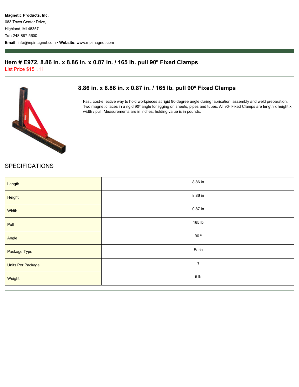 Magnetic Products E972 User Manual | 1 page