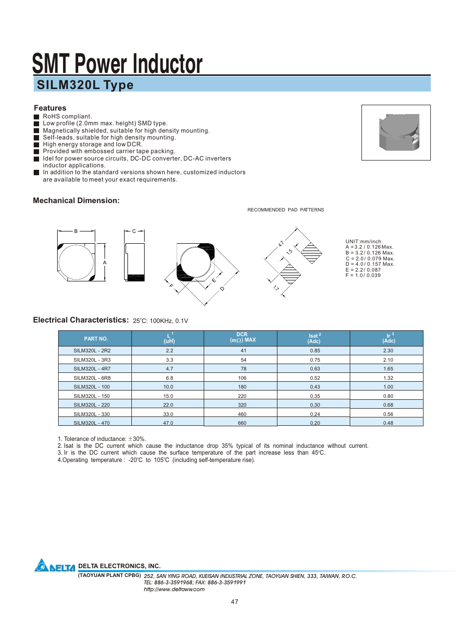 Delta Electronics SILM320L User Manual | 1 page