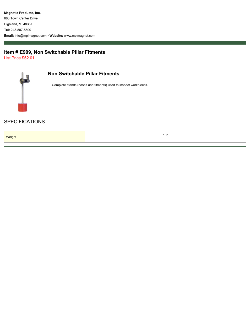 Magnetic Products E909 User Manual | 1 page