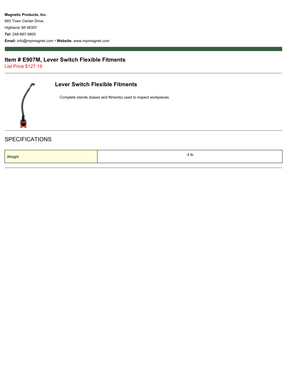 Magnetic Products E907M User Manual | 1 page