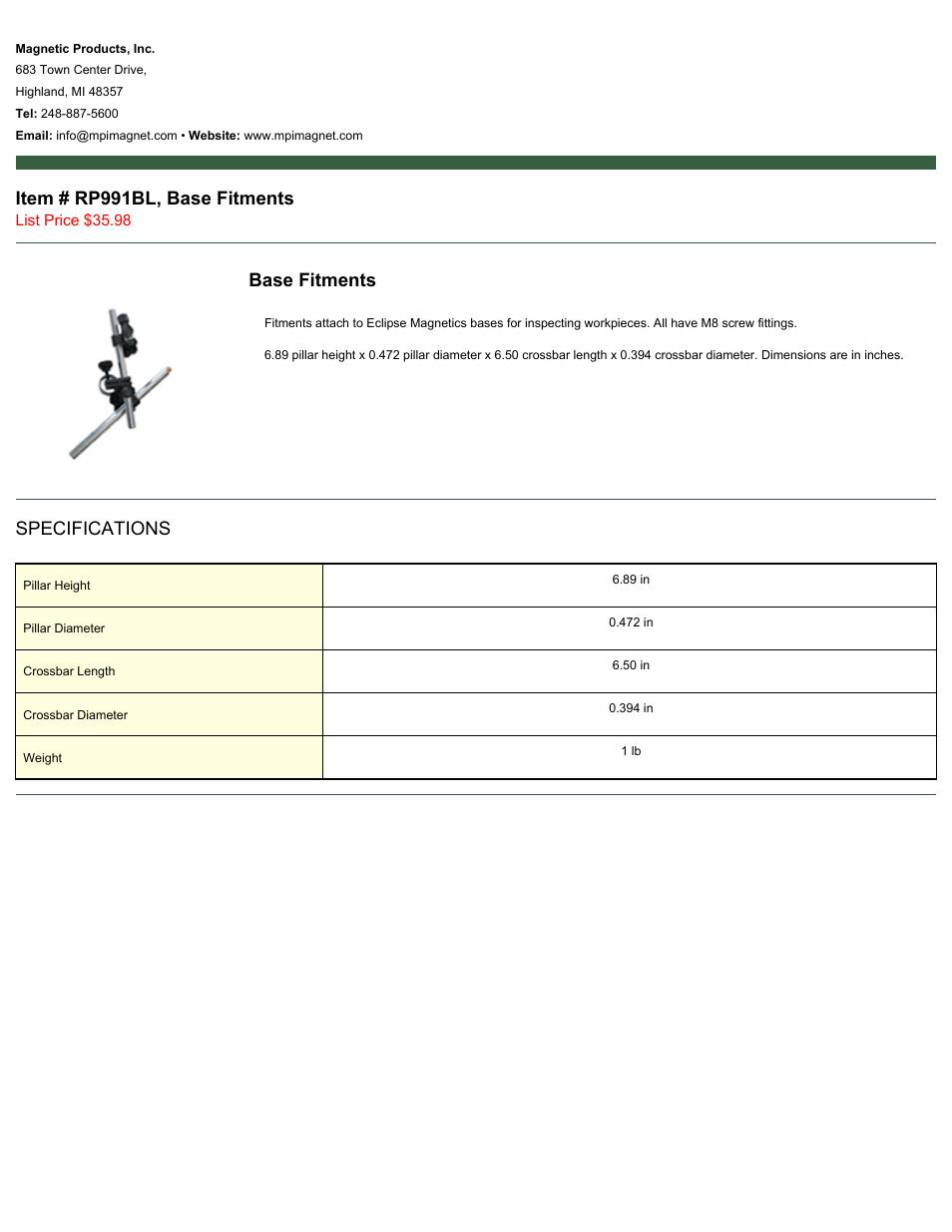 Magnetic Products RP991BL User Manual | 1 page