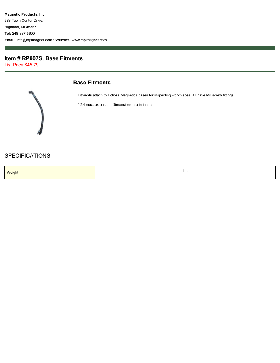 Magnetic Products RP907S User Manual | 1 page