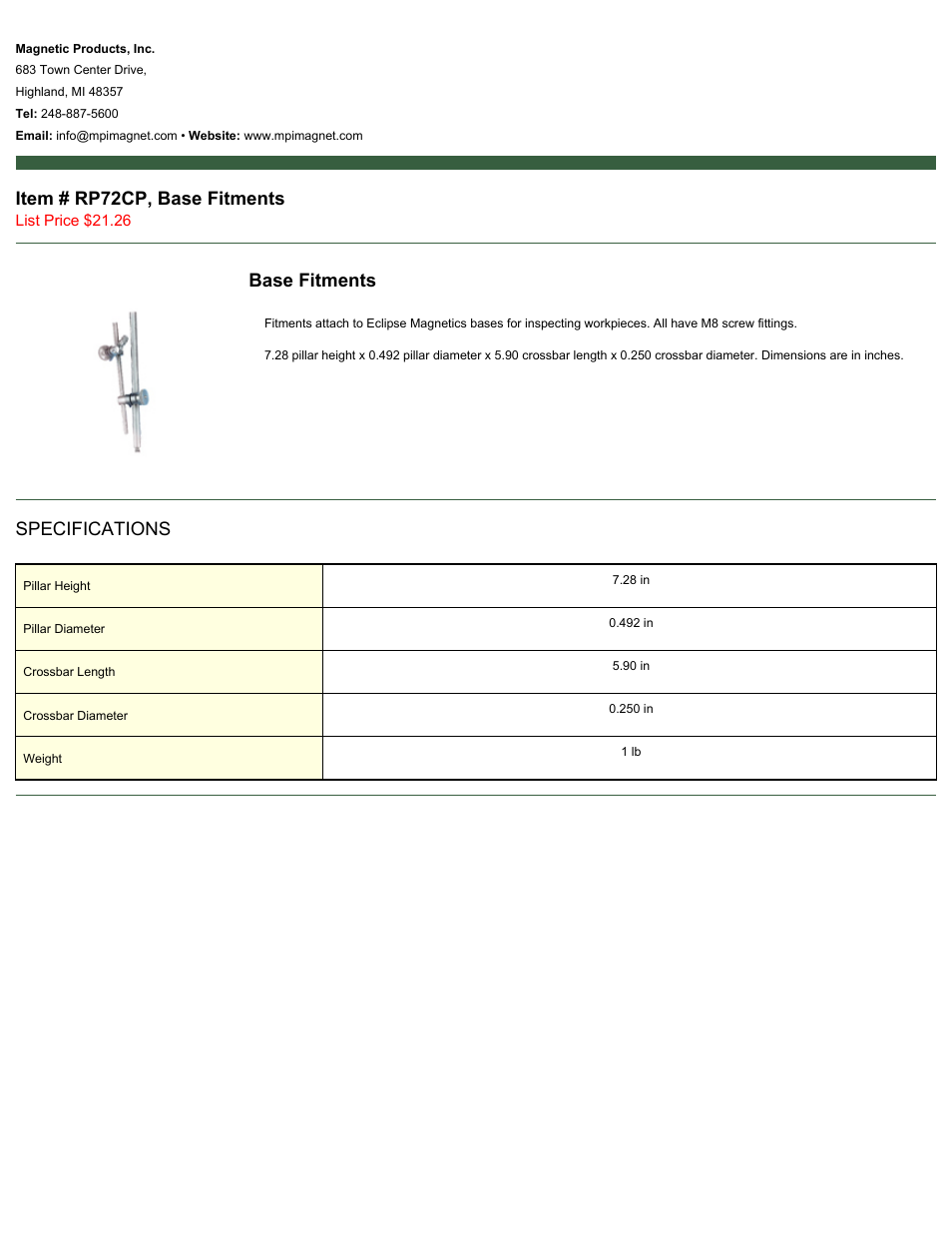 Magnetic Products RP72CP User Manual | 1 page