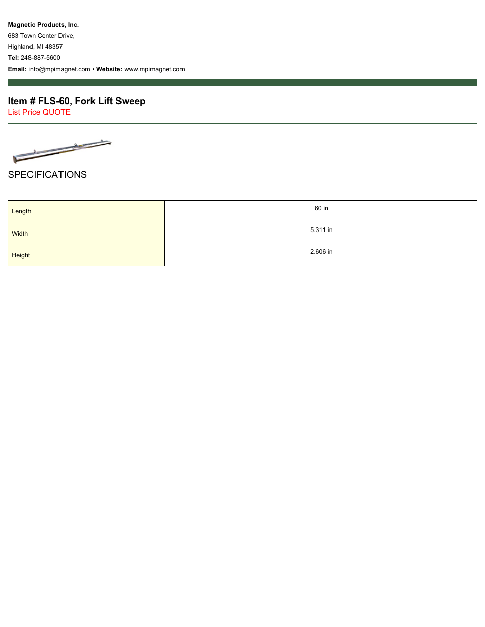 Magnetic Products FLS-60 User Manual | 1 page