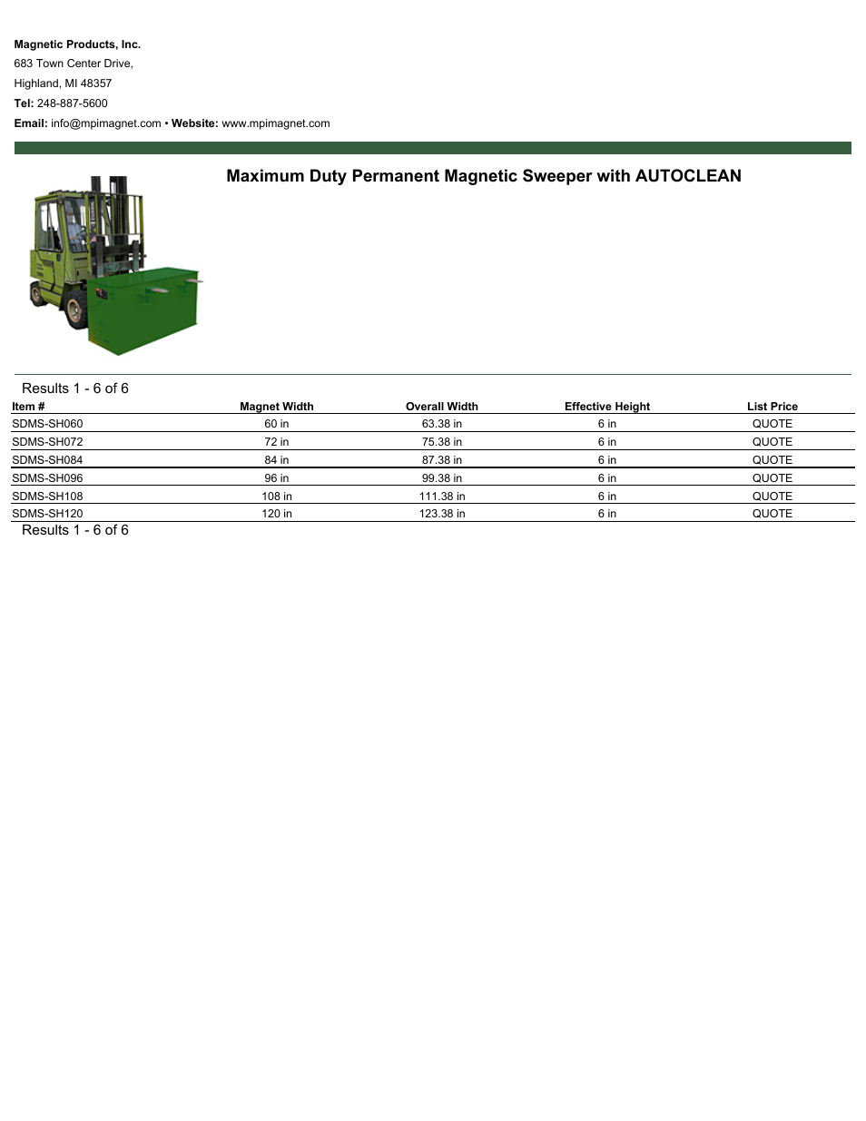 Magnetic Products Maximum Duty Permanent Magnetic Sweeper with AUTOCLEAN User Manual | 1 page