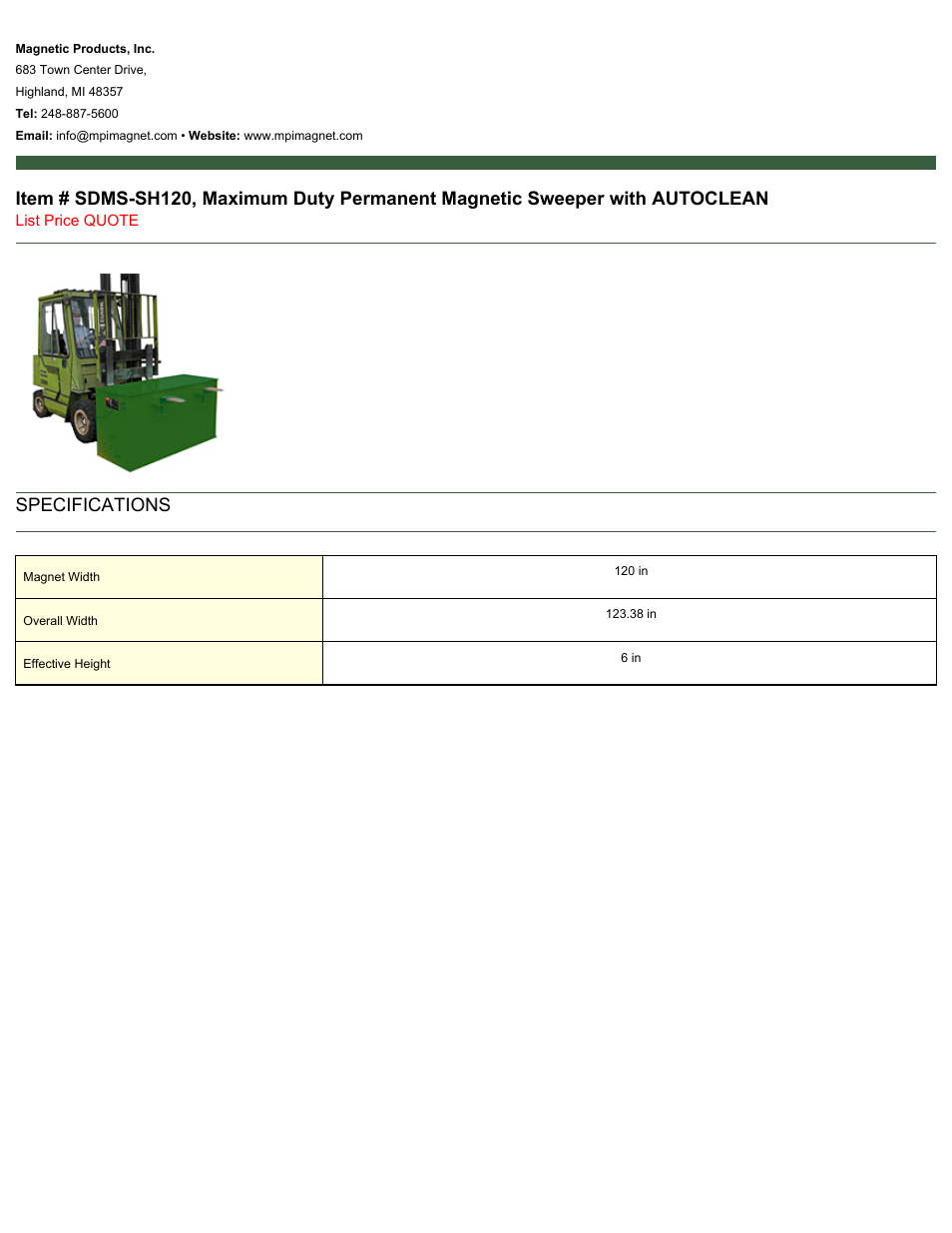 Magnetic Products SDMS-SH120 User Manual | 1 page