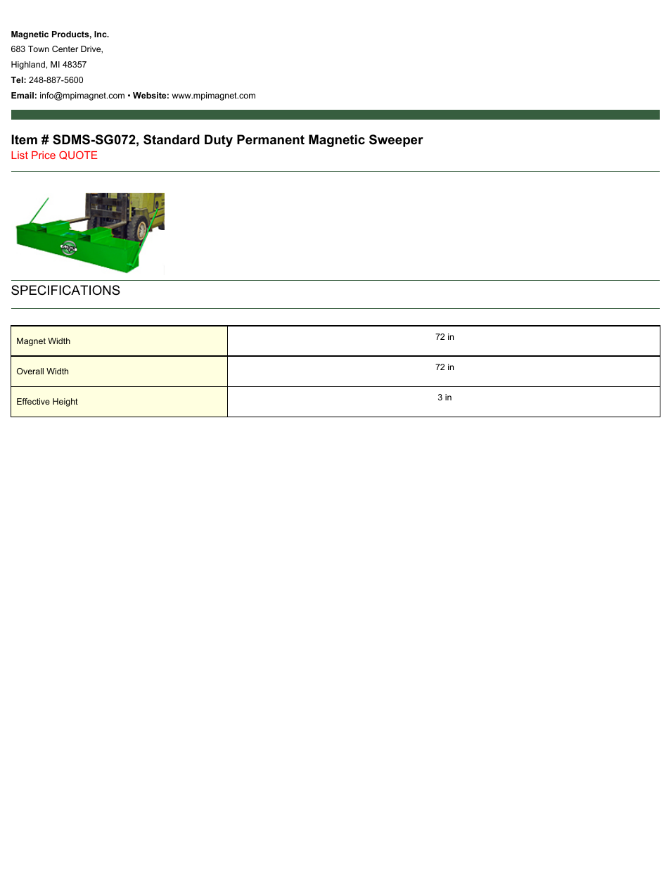 Magnetic Products SDMS-SG072 User Manual | 1 page