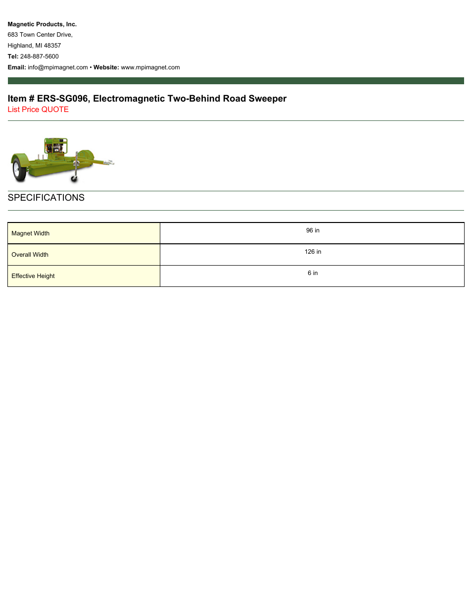 Magnetic Products ERS-SG096 User Manual | 1 page