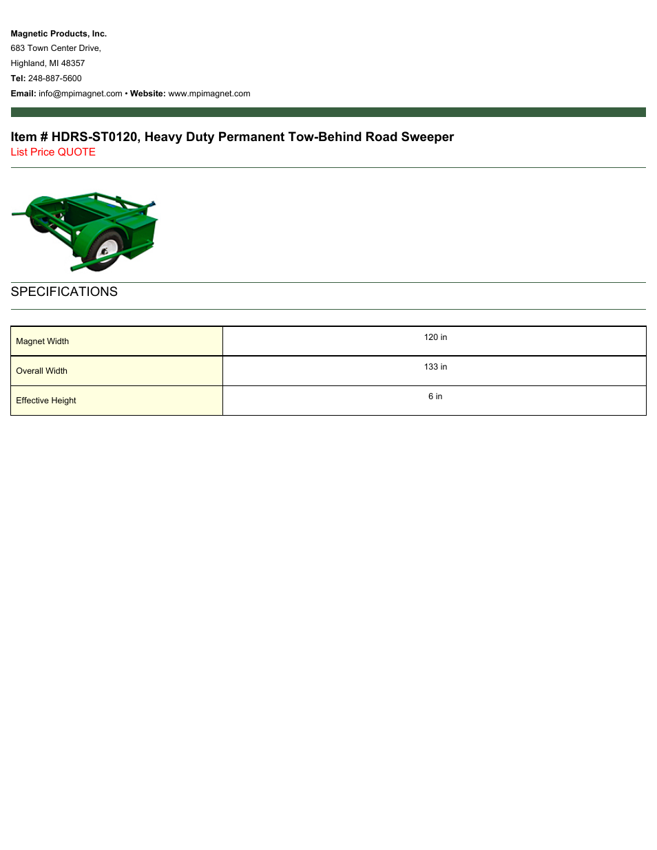 Magnetic Products HDRS-ST0120 User Manual | 1 page