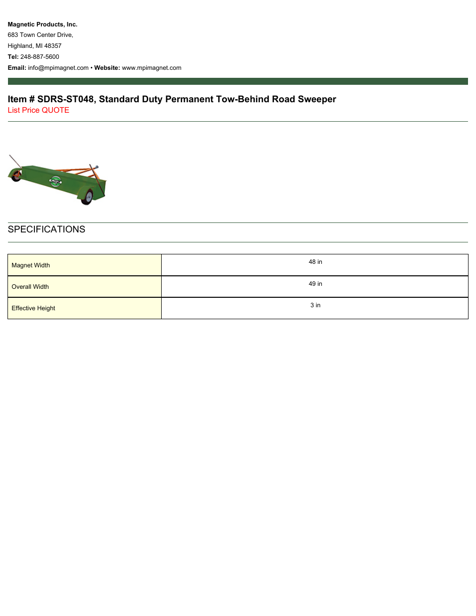 Magnetic Products SDRS-ST048 User Manual | 1 page