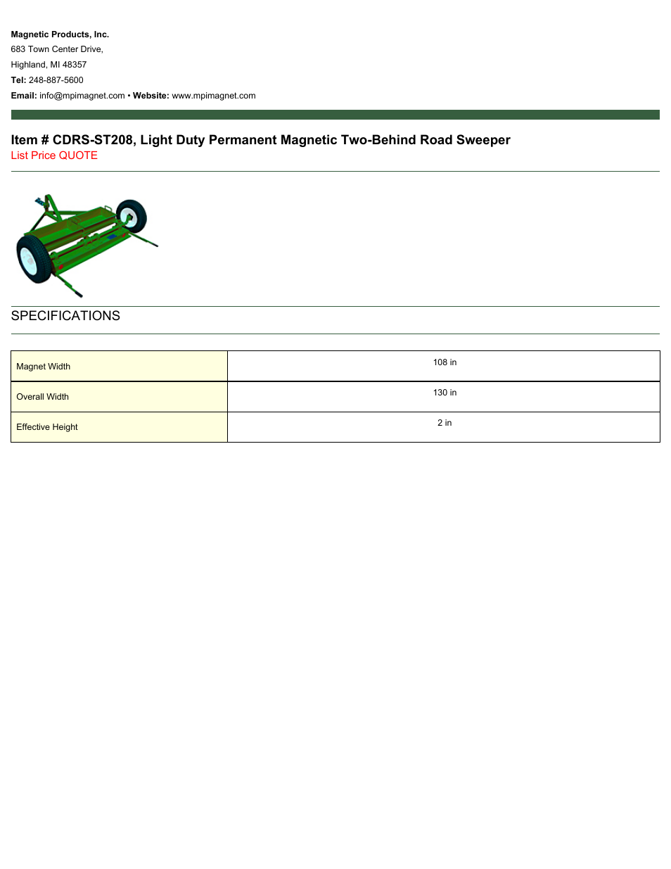 Magnetic Products CDRS-ST208 User Manual | 1 page