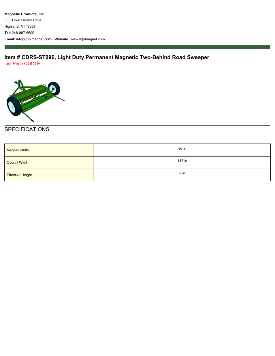 Magnetic Products CDRS-ST096 User Manual | 1 page