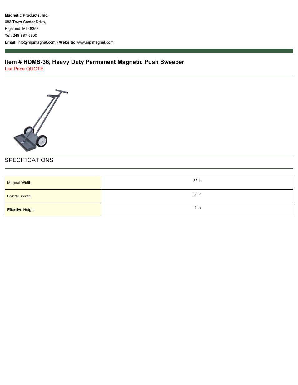 Magnetic Products HDMS-36 User Manual | 1 page