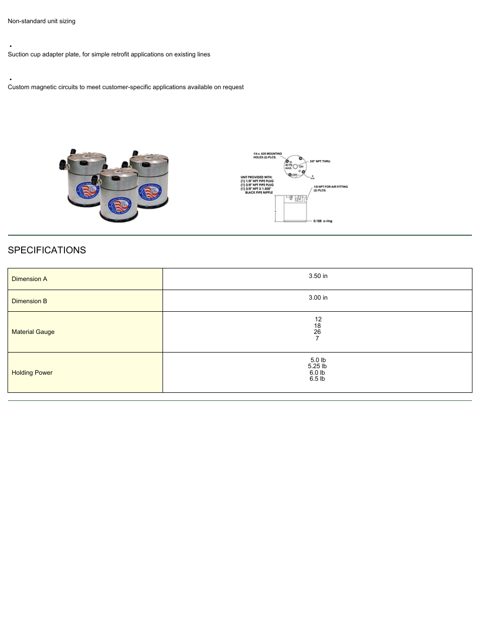 Specifications | Magnetic Products PMPL-300-350-REN-S User Manual | Page 2 / 2