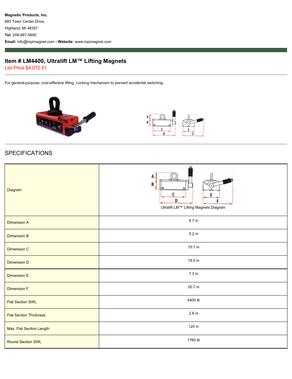 Magnetic Products LM4400 User Manual | 2 pages