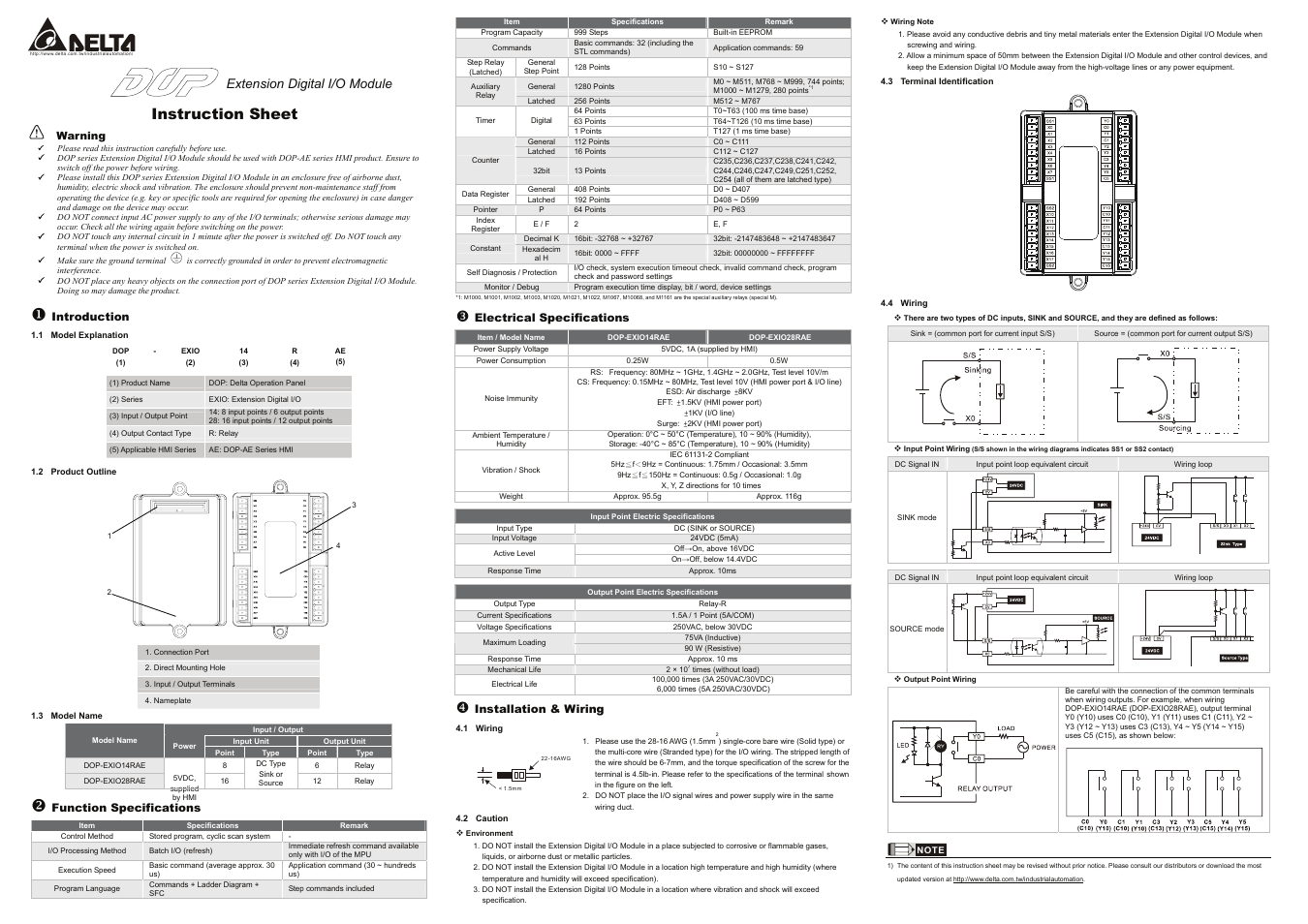 Delta Electronics Extension Digital I/O Module DOP-EXIO28RAE User Manual | 1 page