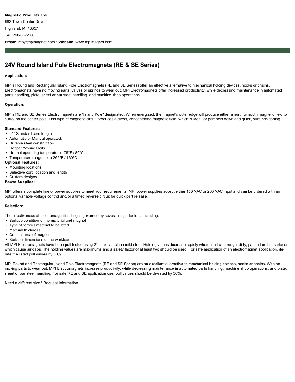 Magnetic Products RE Series User Manual | 2 pages