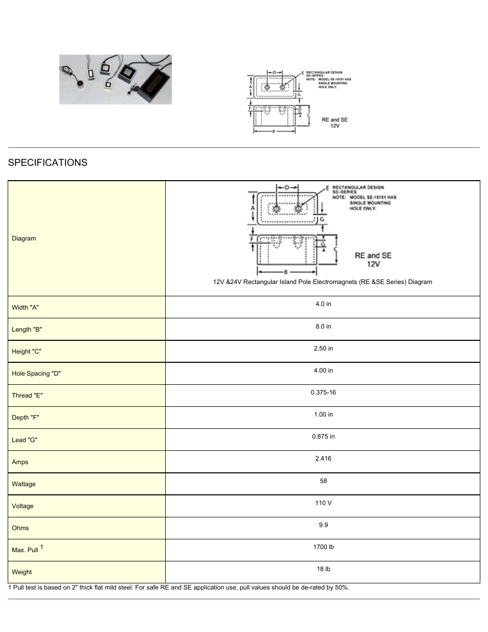 Specifications | Magnetic Products SE-04082 User Manual | Page 2 / 2