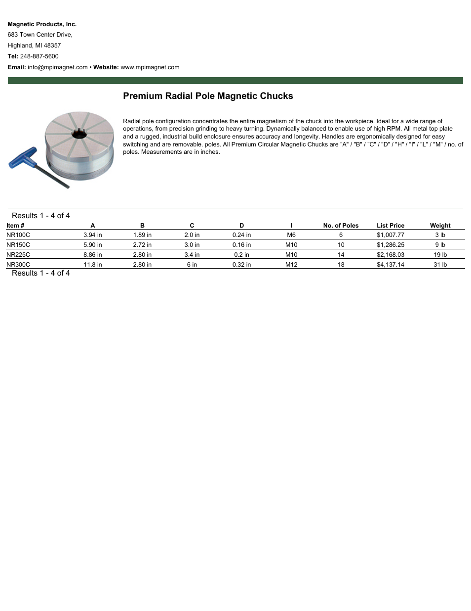 Magnetic Products Premium Radial Pole Magnetic Chucks User Manual | 1 page