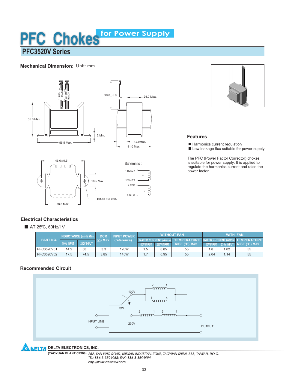 Delta Electronics PFC Choke PFC3520V Series User Manual | 1 page