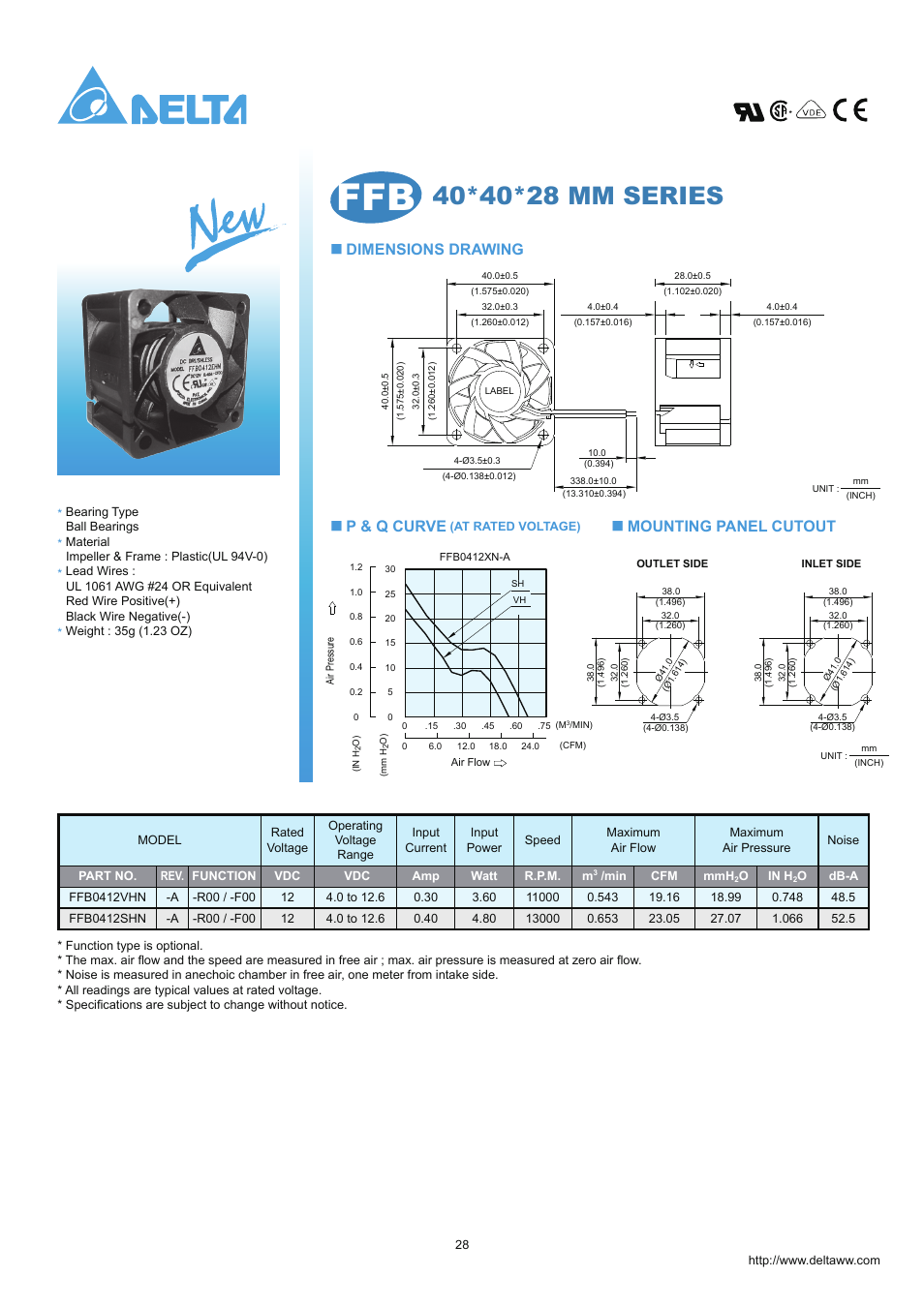 Delta Electronics FFB0412GHN User Manual | 1 page