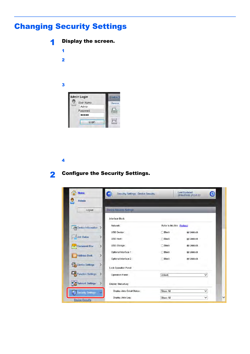 Changing security settings, Changing security settings -63 | Kyocera TASKalfa 2552ci User Manual | Page 130 / 682