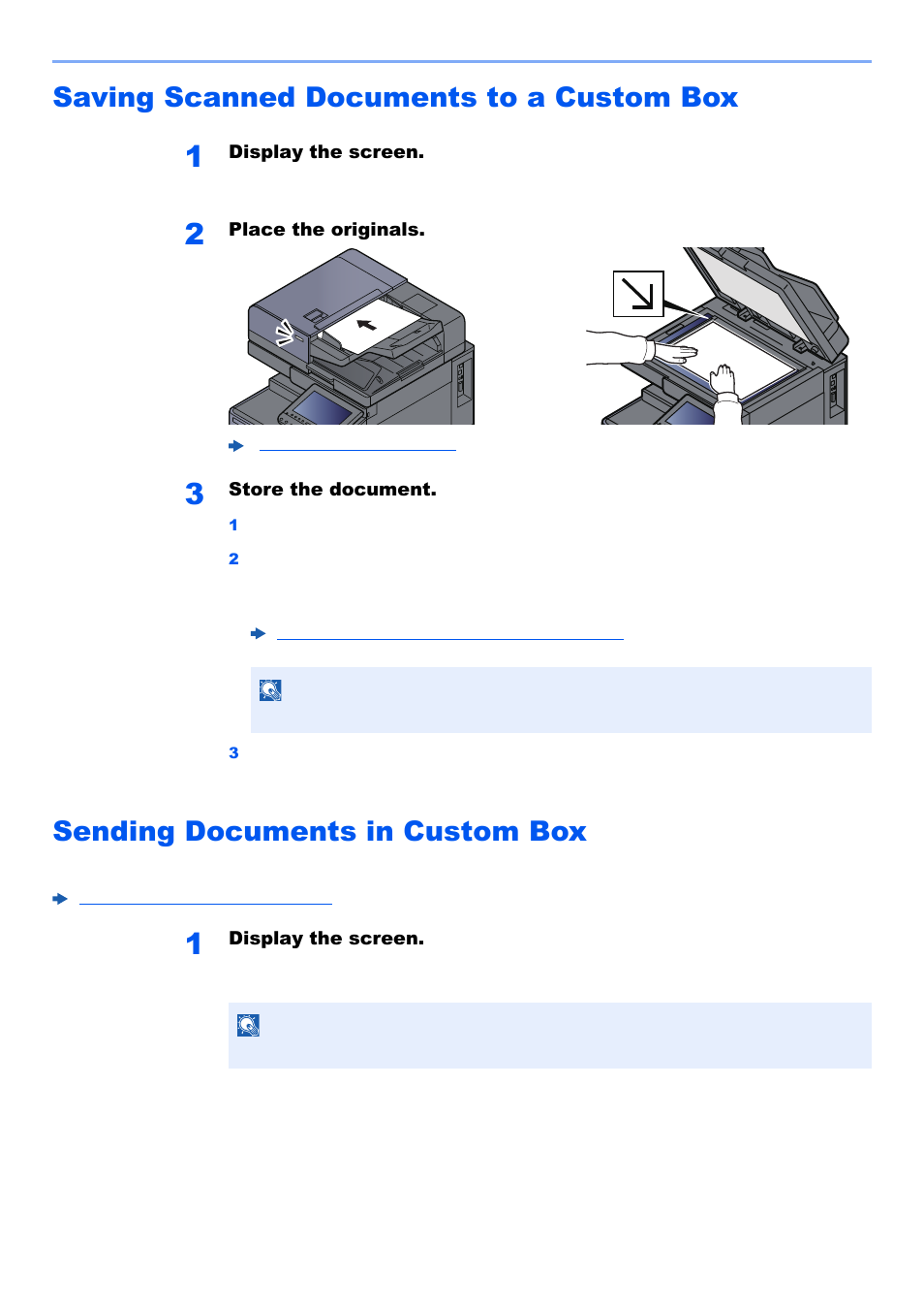 Saving scanned documents to a custom box, Sending documents in custom box | Kyocera TASKalfa 2552ci User Manual | Page 266 / 682