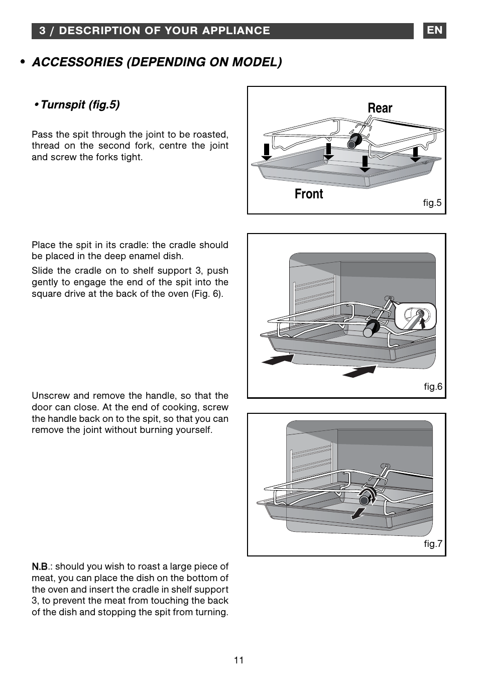 Accessories (depending on model) • • front rear | DE DIETRICH DOP1180 User Manual | Page 11 / 20