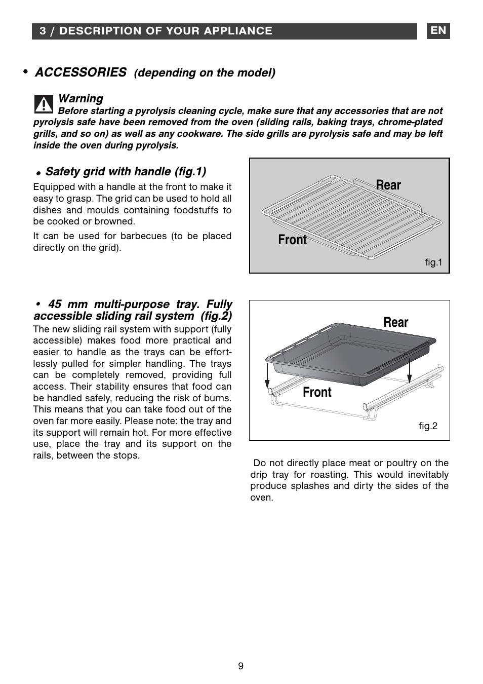 Accessories, Front rear | DE DIETRICH DOP1180 User Manual | Page 9 / 20