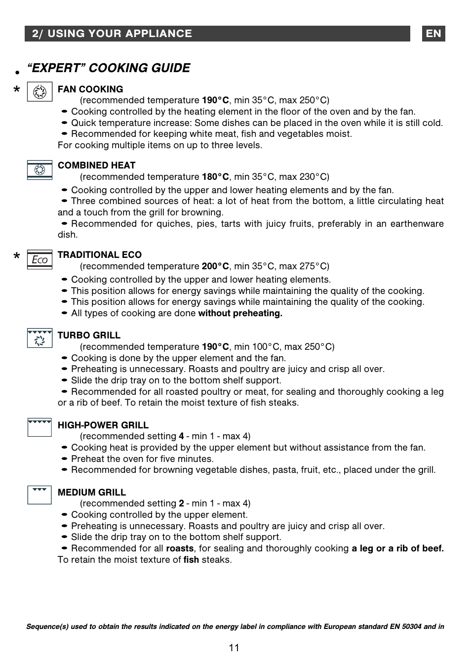 Expert” cooking guide | DE DIETRICH DOS1160 User Manual | Page 11 / 29