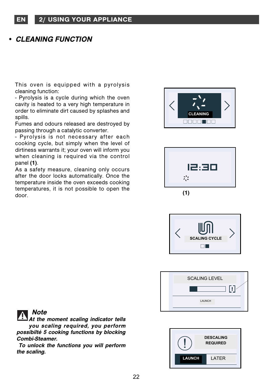 Cleaning function, 2/ using your appliance en | DE DIETRICH DOS1160 User Manual | Page 22 / 29