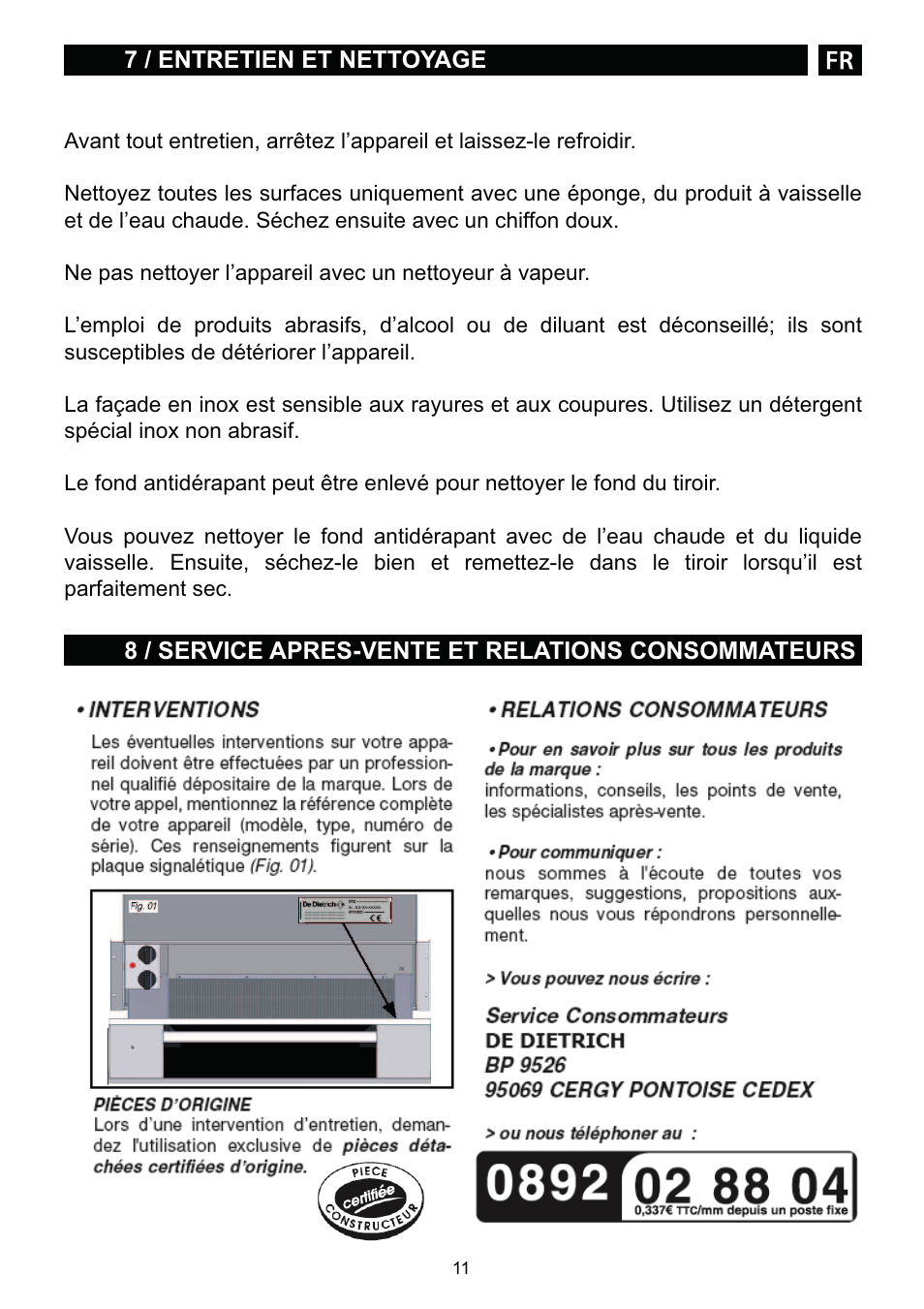 DE DIETRICH DWD1129 User Manual | Page 11 / 52