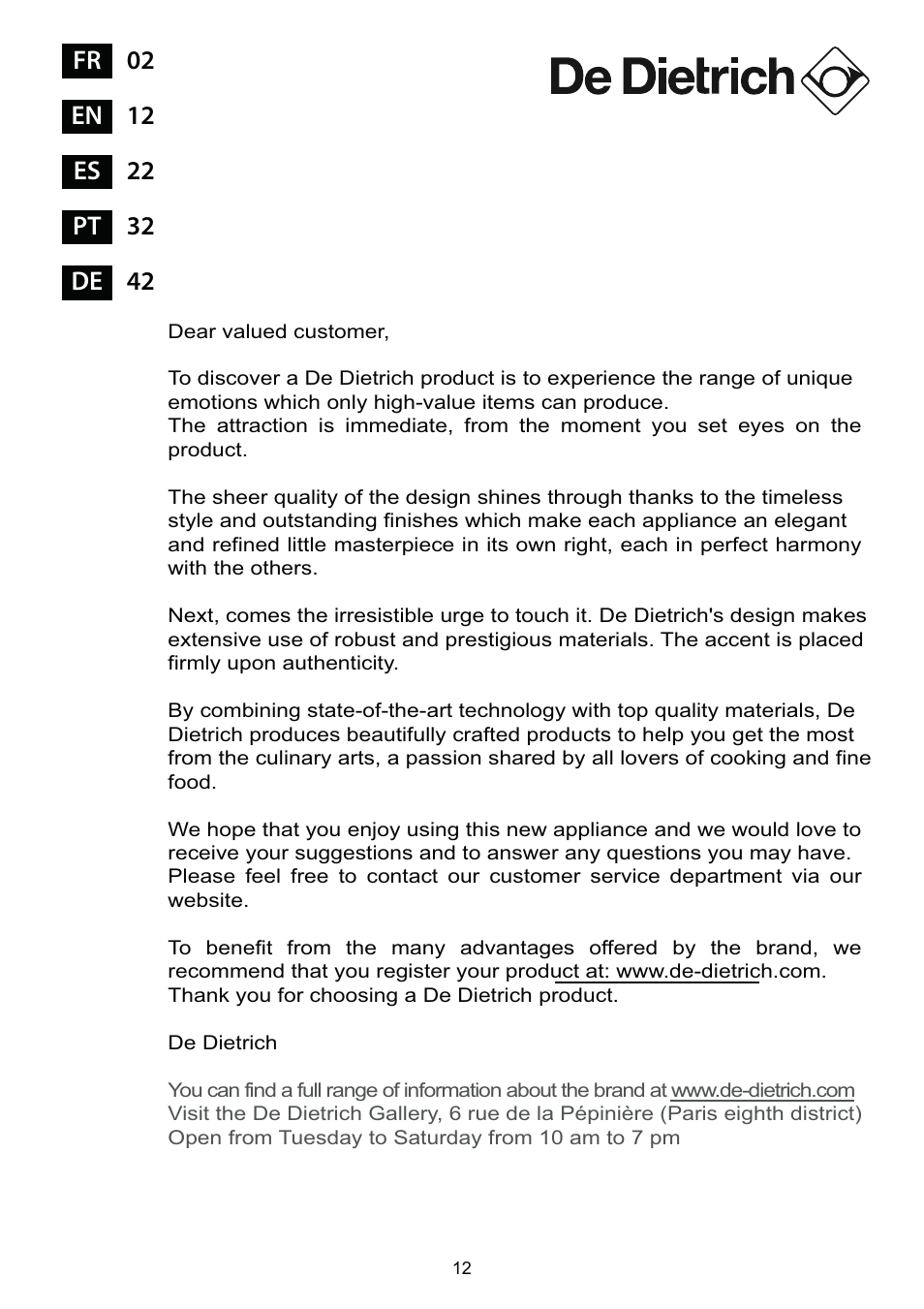 DE DIETRICH DWD1129 User Manual | Page 12 / 52