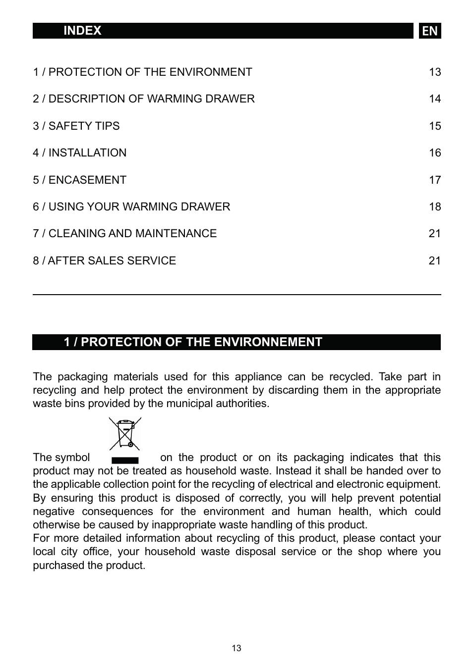 DE DIETRICH DWD1129 User Manual | Page 13 / 52