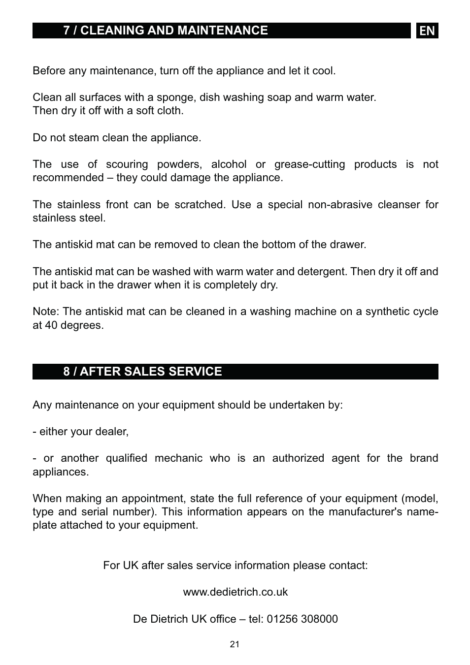 DE DIETRICH DWD1129 User Manual | Page 21 / 52