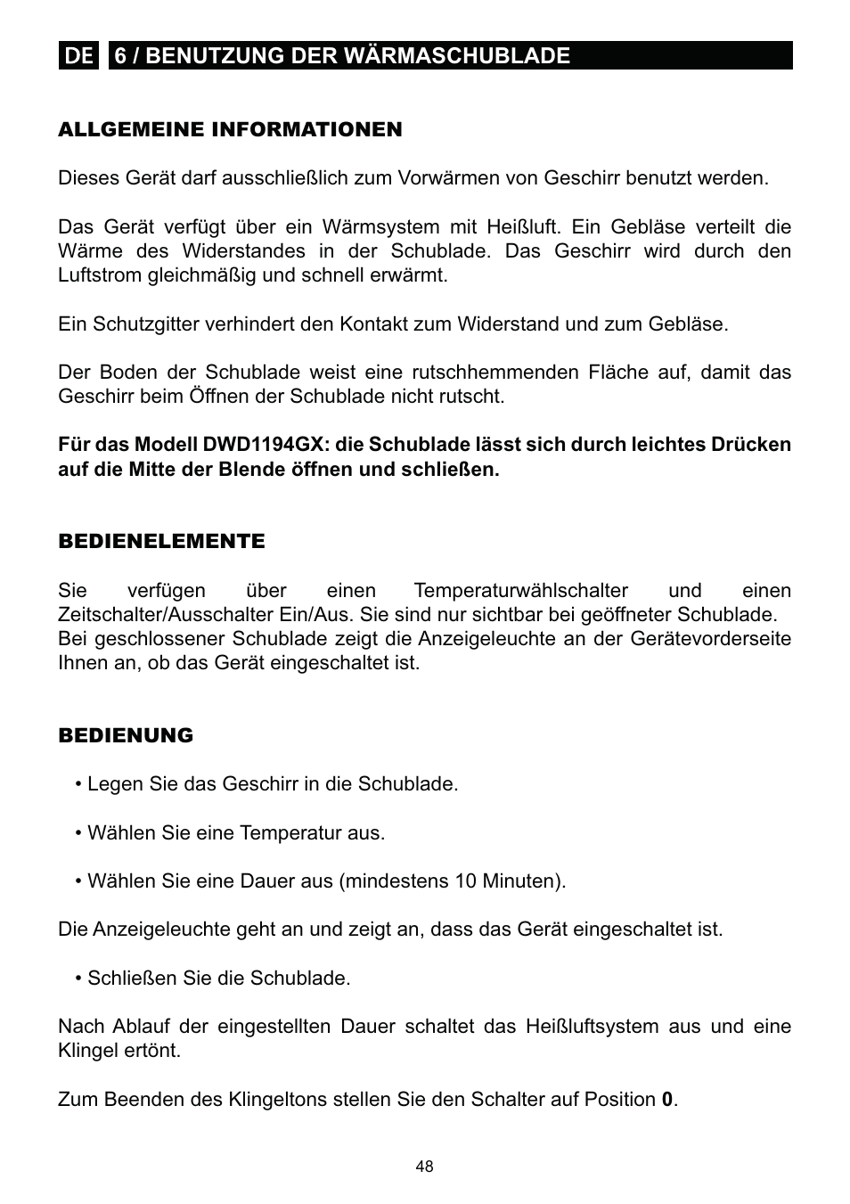 DE DIETRICH DWD1129 User Manual | Page 48 / 52
