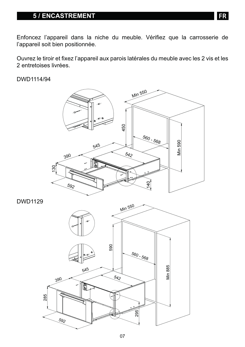 DE DIETRICH DWD1129 User Manual | Page 7 / 52