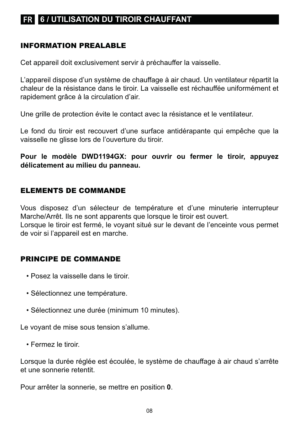DE DIETRICH DWD1129 User Manual | Page 8 / 52