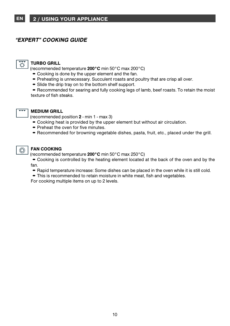 Expert” cooking guide | DE DIETRICH DME1145 User Manual | Page 10 / 34