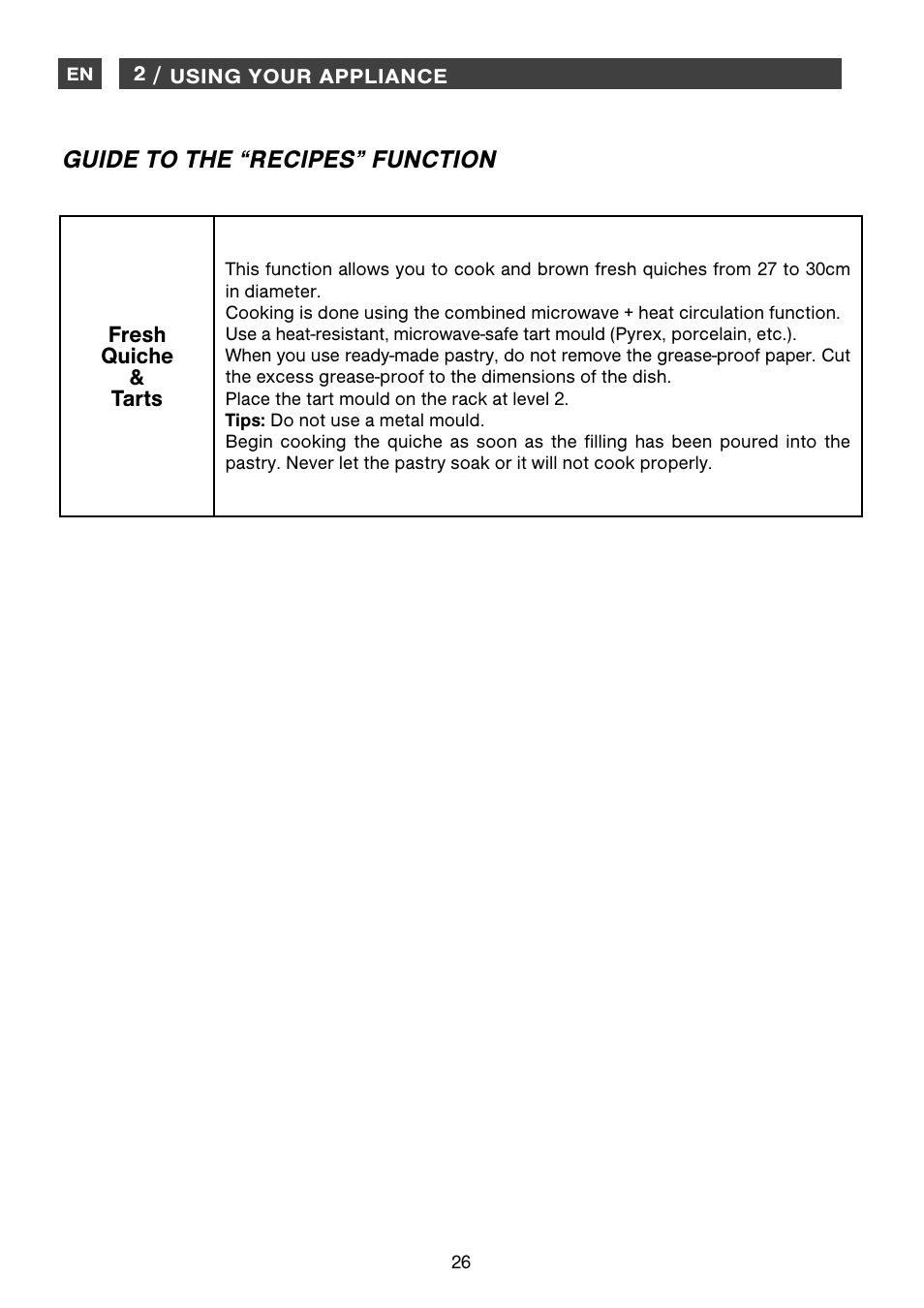 Guide to the “recipes” function | DE DIETRICH DME1145 User Manual | Page 26 / 34