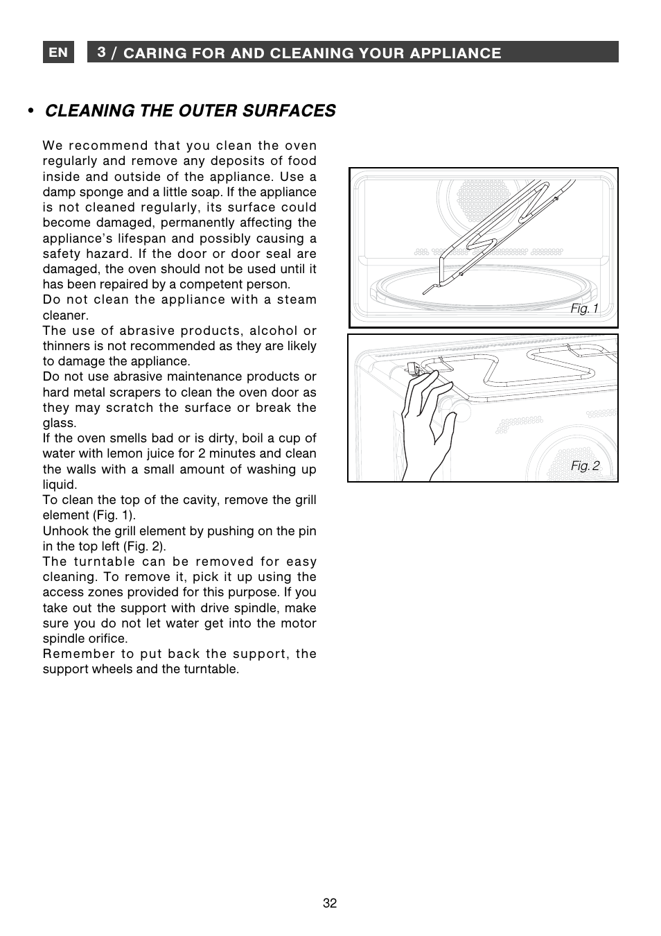 Cleaning the outer surfaces | DE DIETRICH DME1145 User Manual | Page 32 / 34