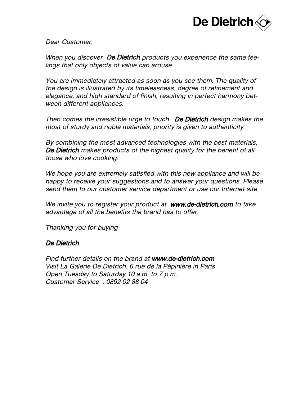 DE DIETRICH DOV1145 User Manual | Page 2 / 26