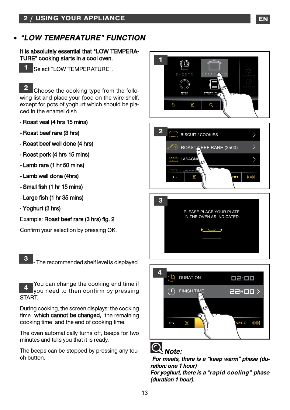 Low temperature” function | DE DIETRICH DOP1190 User Manual | Page 13 / 33